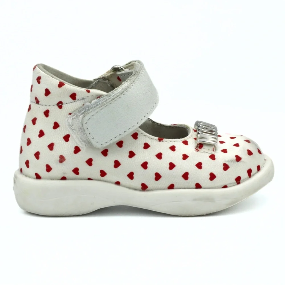 Love Moschino Kids Girls Mary Jane Shoes Size 18 (3.5K)White Red‎ Heart Designer